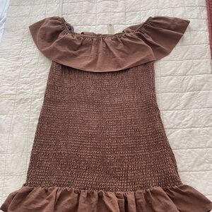 NWT Anthropologie Brown Off-Shoulder smocked Dress size xl